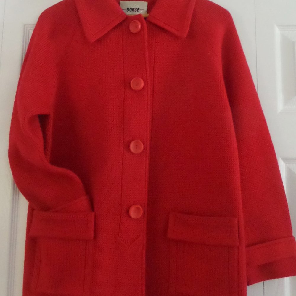 VINTAGE NEIMAN MARCUS DORCE 100% WOOL RED SWEATER CARDIGAN/JACKET